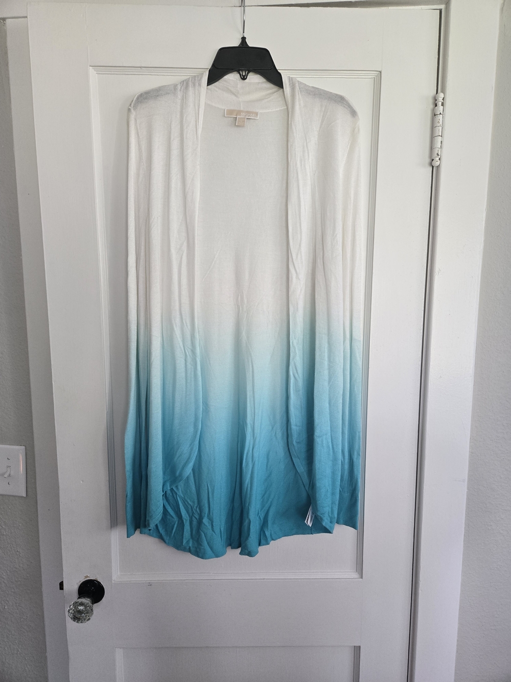 Michael Kors White to Teal Ombre Open-Front Cardigan